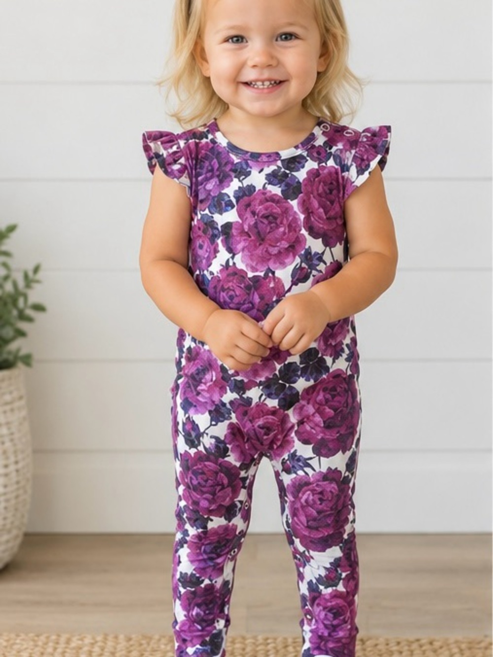 Posh Peanut Purple Rose Flutter Romper